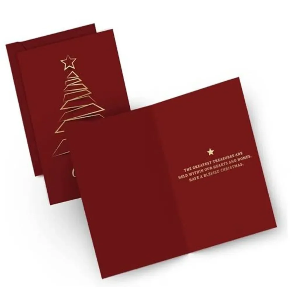 Easykart Christmas Greeting Cards with Gold Foiling Xmas Tree | 60 cards - Red